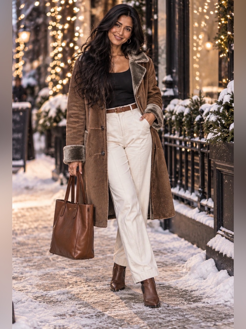(relativity) Brown Faux Shearling Long Coat Size M